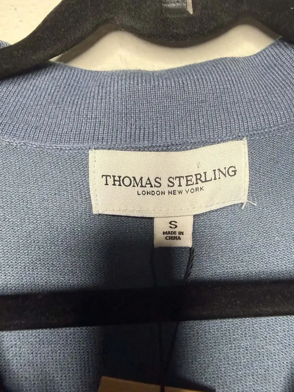 Thomas Sterling button indigo attached